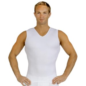 Insta Slim Mens Compression Sleeveless V Neck Muscle Shirt- Slimming Body Shaper Undershirt(Large, White)