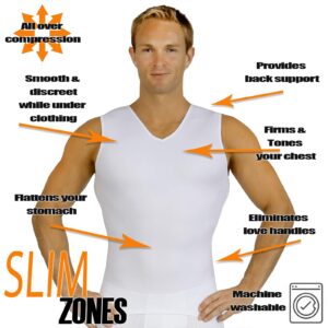 Insta Slim Mens Compression Sleeveless V Neck Muscle Shirt- Slimming Body Shaper Undershirt(Large, White)