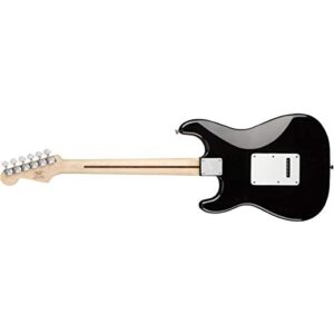 Squier Stratocaster Electric Guitar Pack, with 2-Year Warranty, Black, with Gig Bag, Frontman 10G, and accessories