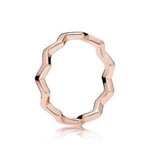 pandora polished zigzag ring - contemporary & classic ring - rose gold ring for women - layering or stackable ring - gift for her - 14k rose gold-plated rose - size 5