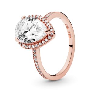 pandora sparkling teardrop halo ring - rose gold ring for women - layering or stackable ring - gift for her - 14k rose gold-plated rose - size 7