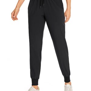 CRZ YOGA Women's Lightweight Workout Joggers 27.5" - Travel Casual Outdoor Running Athletic Track Hiking Pants with Pockets Black Medium