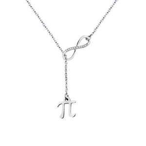 Greece Letter Pi Sign Lariat Necklace Back to School Gift (Silver)