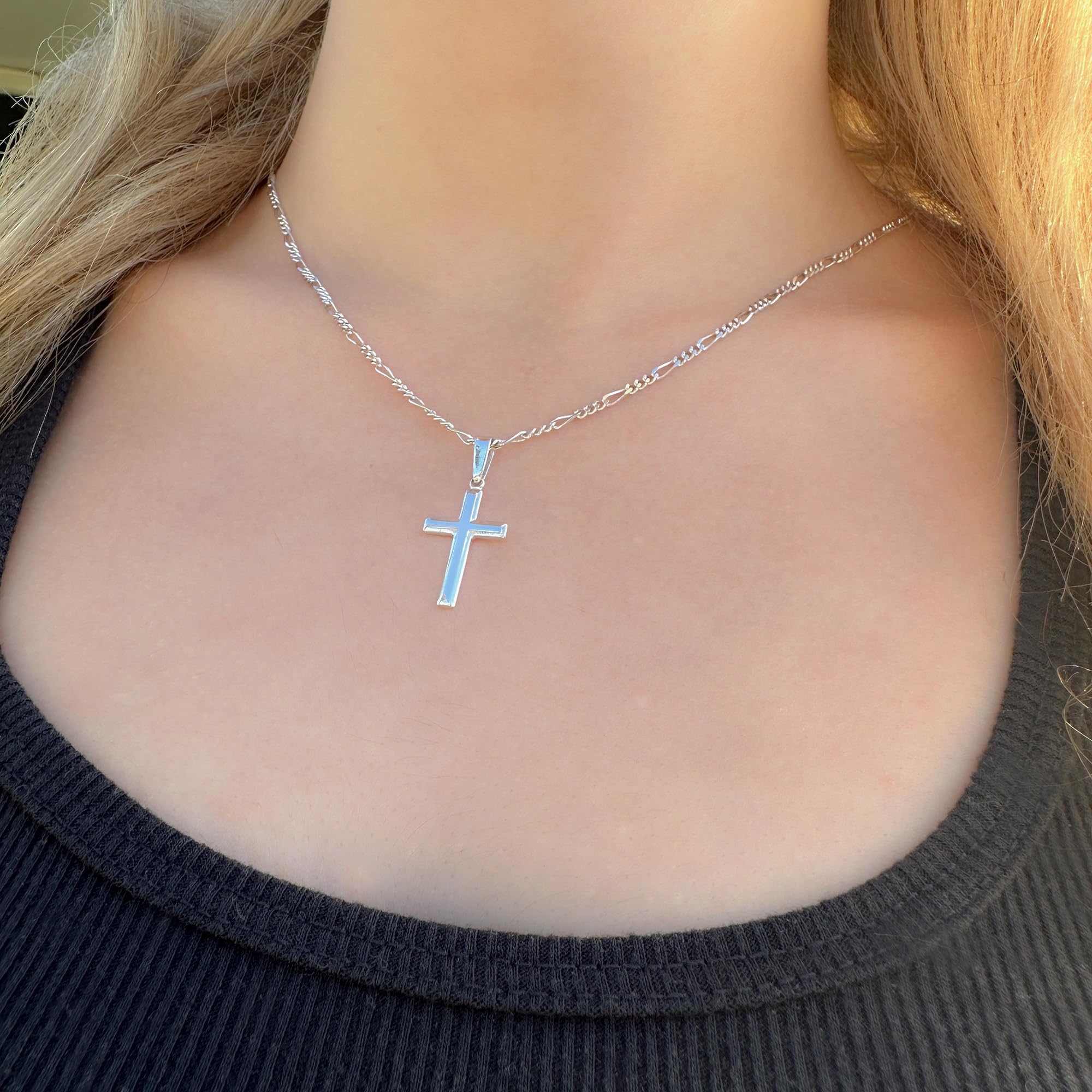 Inspired By My Girls Womens Sterling Silver Cross Pendant with Figaro Chain Necklace Faith Keepsake Card Gift - 060-18