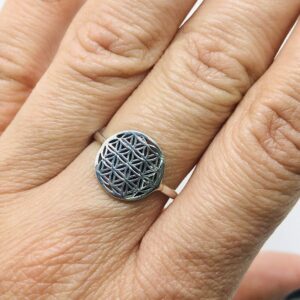 Flower of Life Ring Sterling Silver 925 Sacred Geometry Flower of Life Yoga jewelry Sizes Us 6 7 8 9 (7)