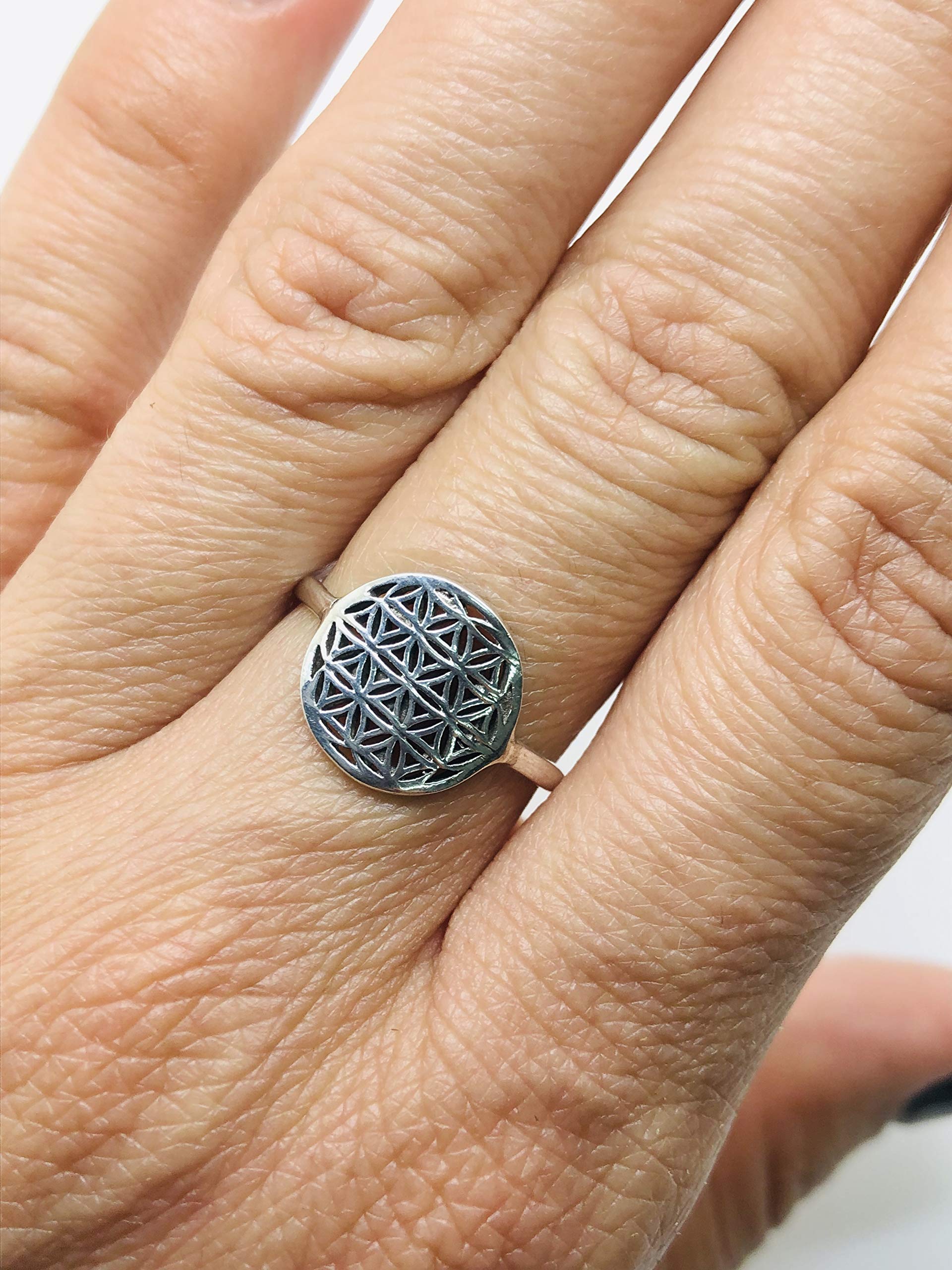 Flower of Life Ring Sterling Silver 925 Sacred Geometry Flower of Life Yoga jewelry Sizes Us 6 7 8 9 (7)