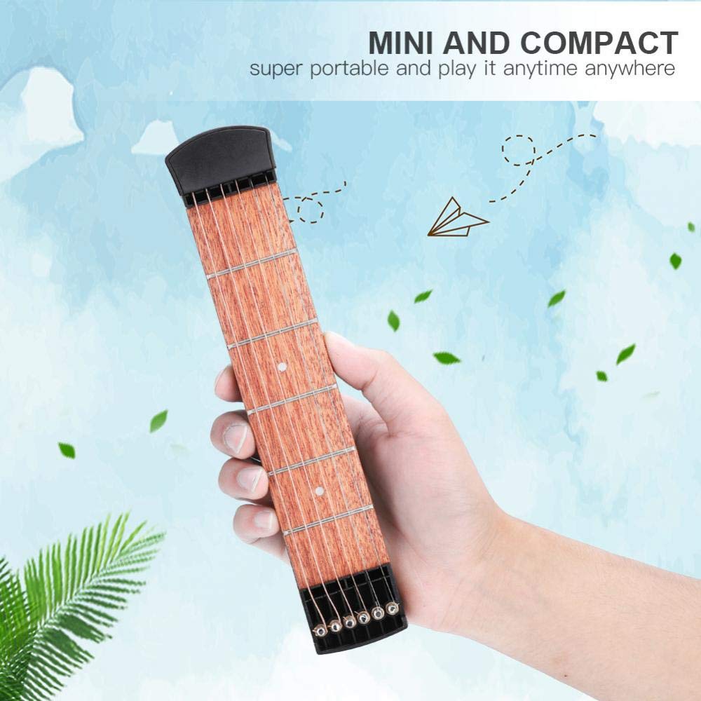 Pocket Guitar Practice Neck Portable 6 Fret Guitar Mahogany Fingerboard Chord And Scales Exercise Tool For Beginner Practice Training Practice Guitar Fretboard Guitar Practice Fretboard