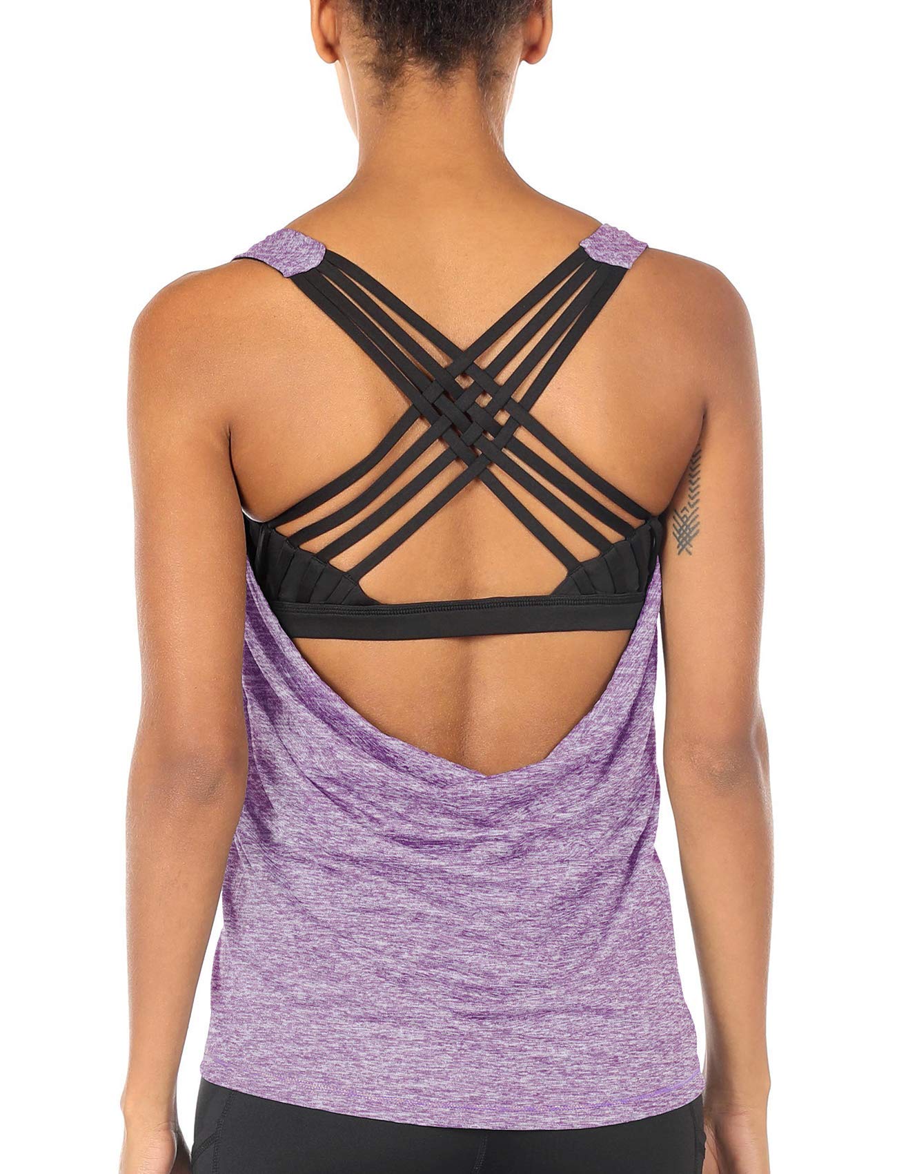 icyzone Yoga Tops Workouts Clothes Activewear Built in Bra Tank Tops for Women (S, Lavender)