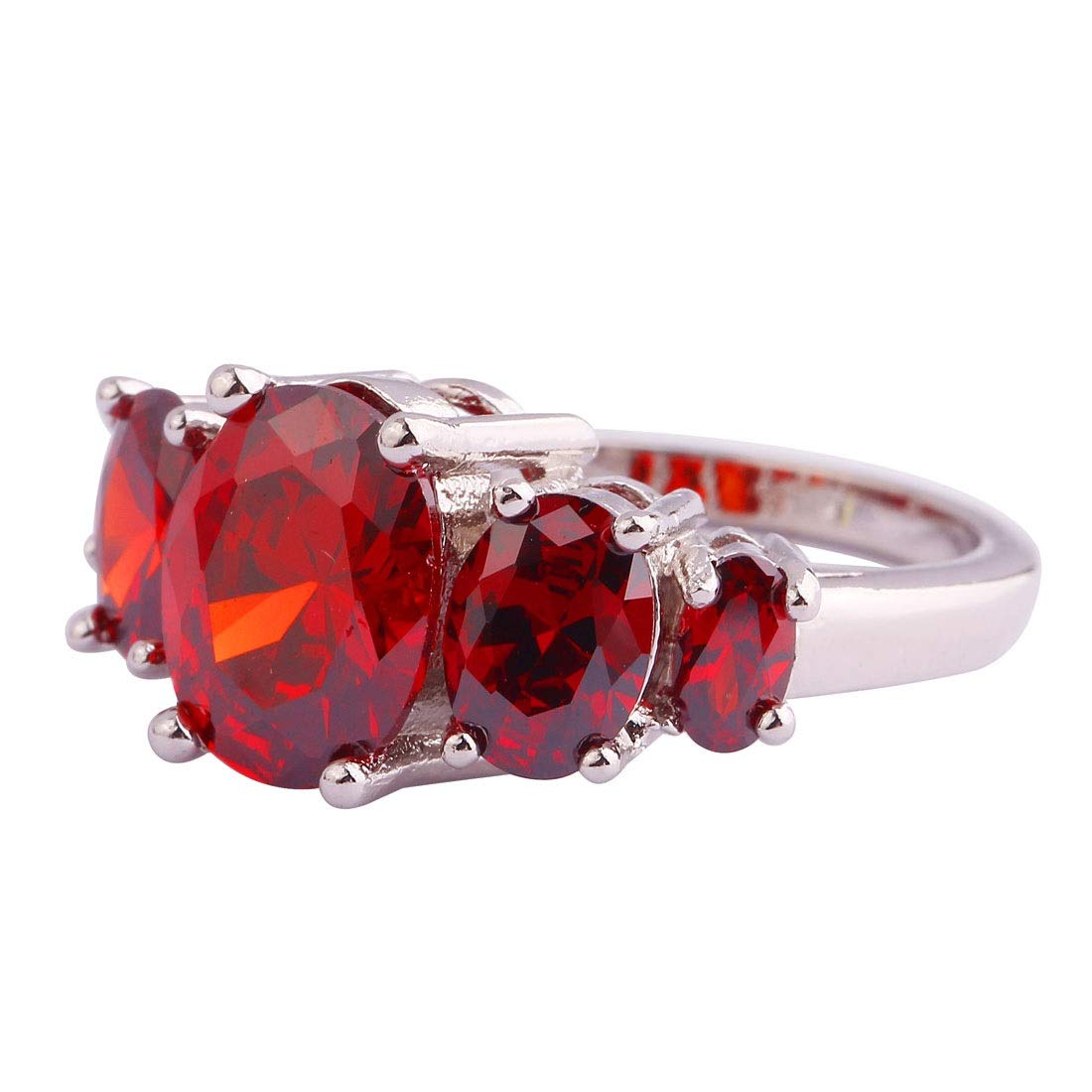 Emsione Created Garnet 925 Silver Plated Oval Ring for Women