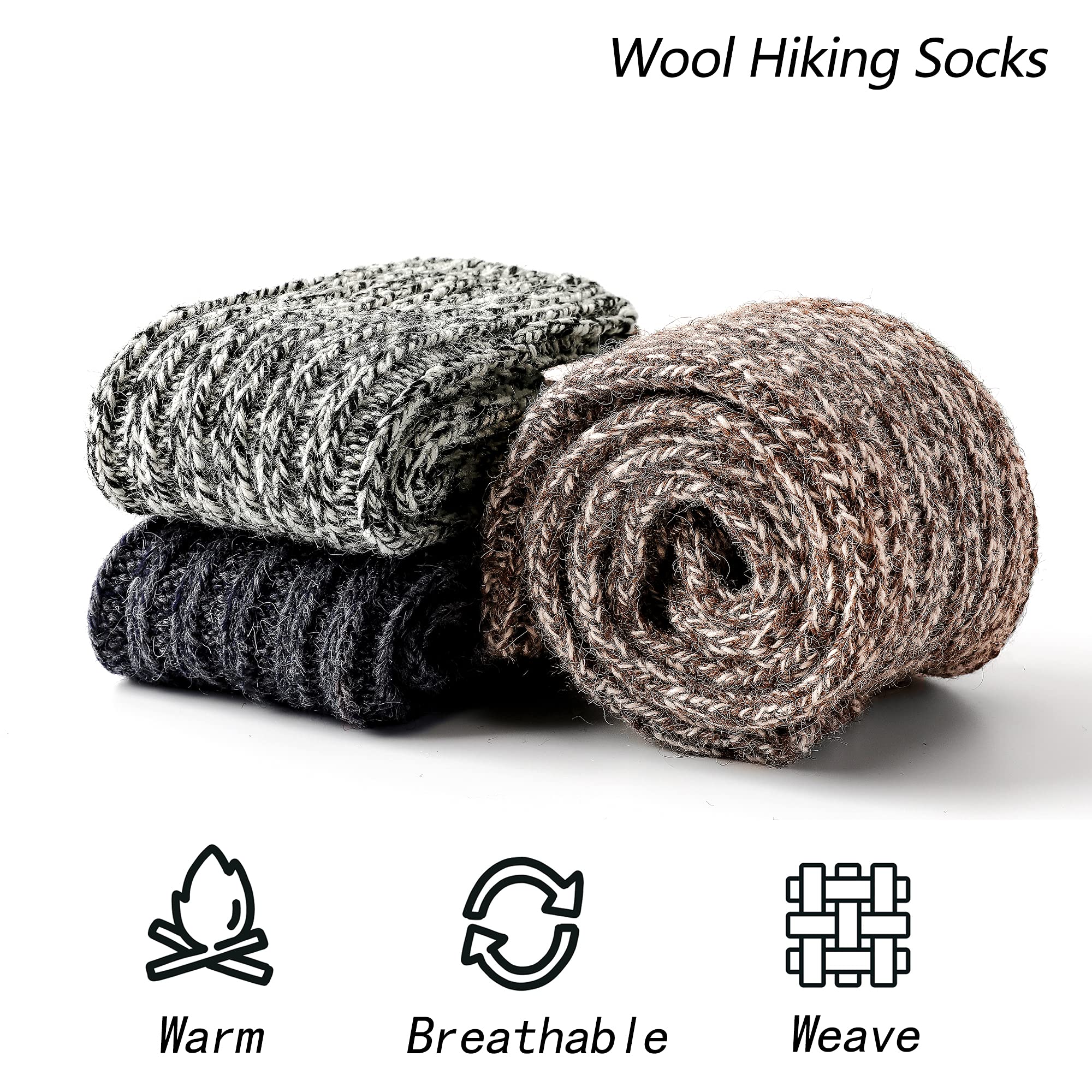 GLENMEARL 3 Pack Womens and Mens Merino Wool Hiking Socks Winter Warm Soft Snow Boot Crew Socks for Women & Mens (Size 7-10)