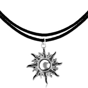 mjartoria gothic choker necklace native american bohemian sun charm handmade pu leather (sun)