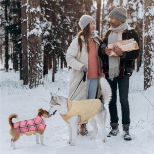 Kuoser Warm Dog Coat, Reversible Dog Jacket Waterproof Dog Winter Coat British Style Plaid Dog Clothes Pet Dog Cold Weather Coats Cozy Snow Jacket Vest for Small Medium Large Dogs Pink XXL