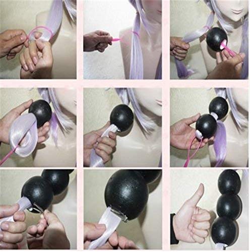 Anime Cosplay Wig Long Purple White Mixed Gradient Hair Synthetic Wigs+6 Balls+Horn+Tail