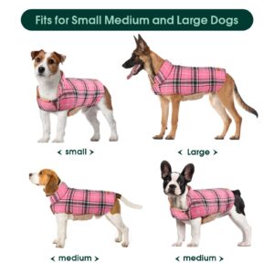 Kuoser Warm Dog Coat, Reversible Dog Jacket Waterproof Dog Winter Coat British Style Plaid Dog Clothes Pet Dog Cold Weather Coats Cozy Snow Jacket Vest for Small Medium Large Dogs Pink XXL