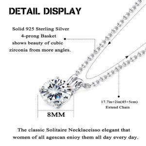 Sllaiss Sets With Swarovski Zirconia Sterling Silver Solitaire Pendant Necklace for Women Round-Cut CZ Necklace Chain Jewelry Gift (2 cttw), 18”