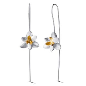 Christmas Gifts925 Sterling Silver Drop Earrings Elegant Orchid Flower Fashion Dangle Earring, Handmade Unique Jewelry Gift for Women and Girls