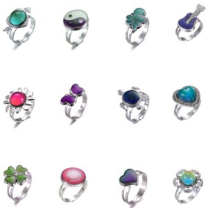 LH1028 12pcsChristmas present Mixed Mood rings classic temperature change color mood ring lovers (Adjustable Size)