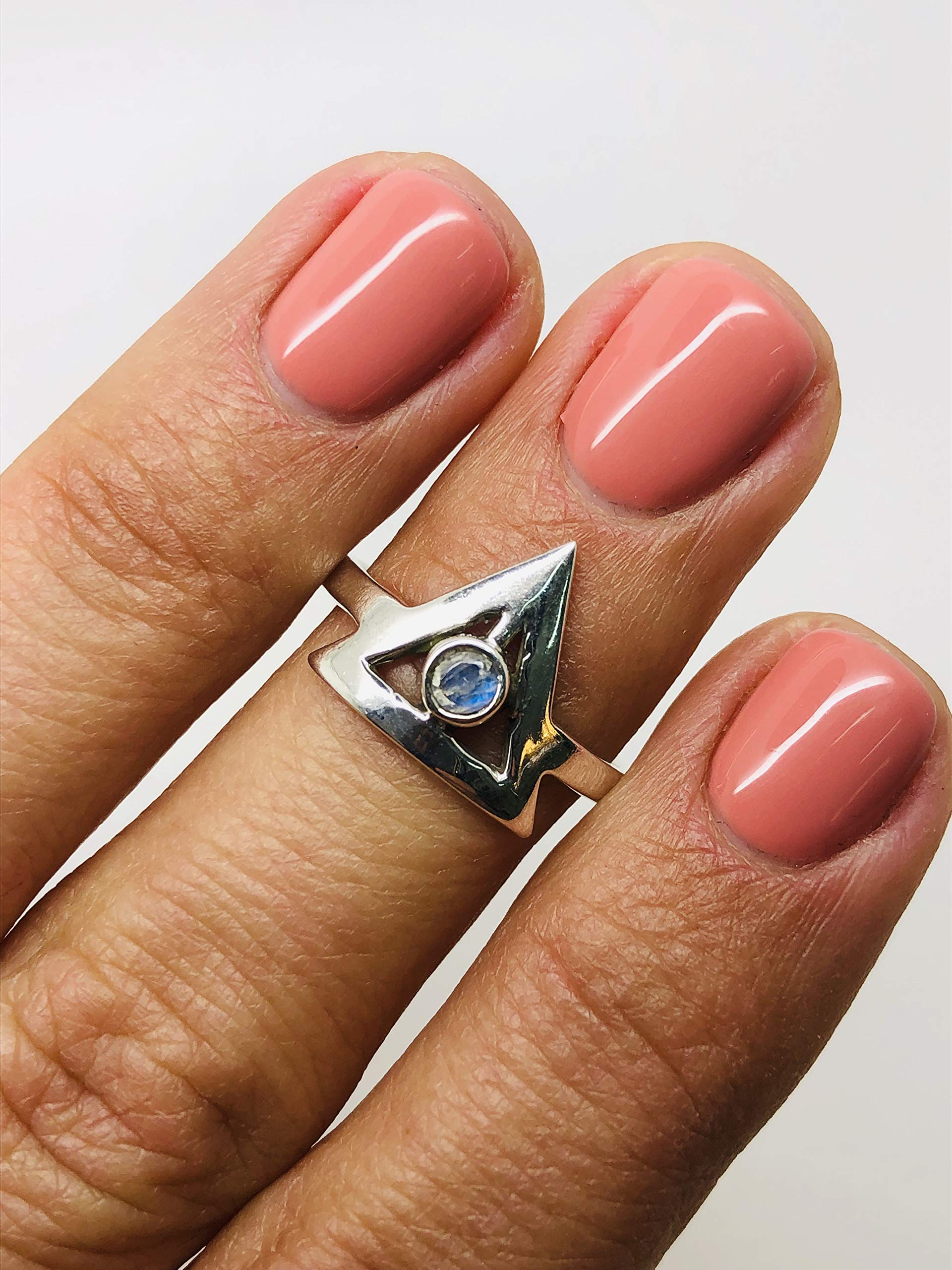 Koral Jewelry Moonstone Triangle Ring Sterling Silver Vintage Boho Chic (6)