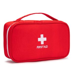 Jipemtra First Aid Bag Tote Empty Small First Aid Kit Bag Outdoor Travel Rescue Pouch First Responder Medicine Bag Pocket Container for Car Home Office Sport Outdoors (Red Handle)