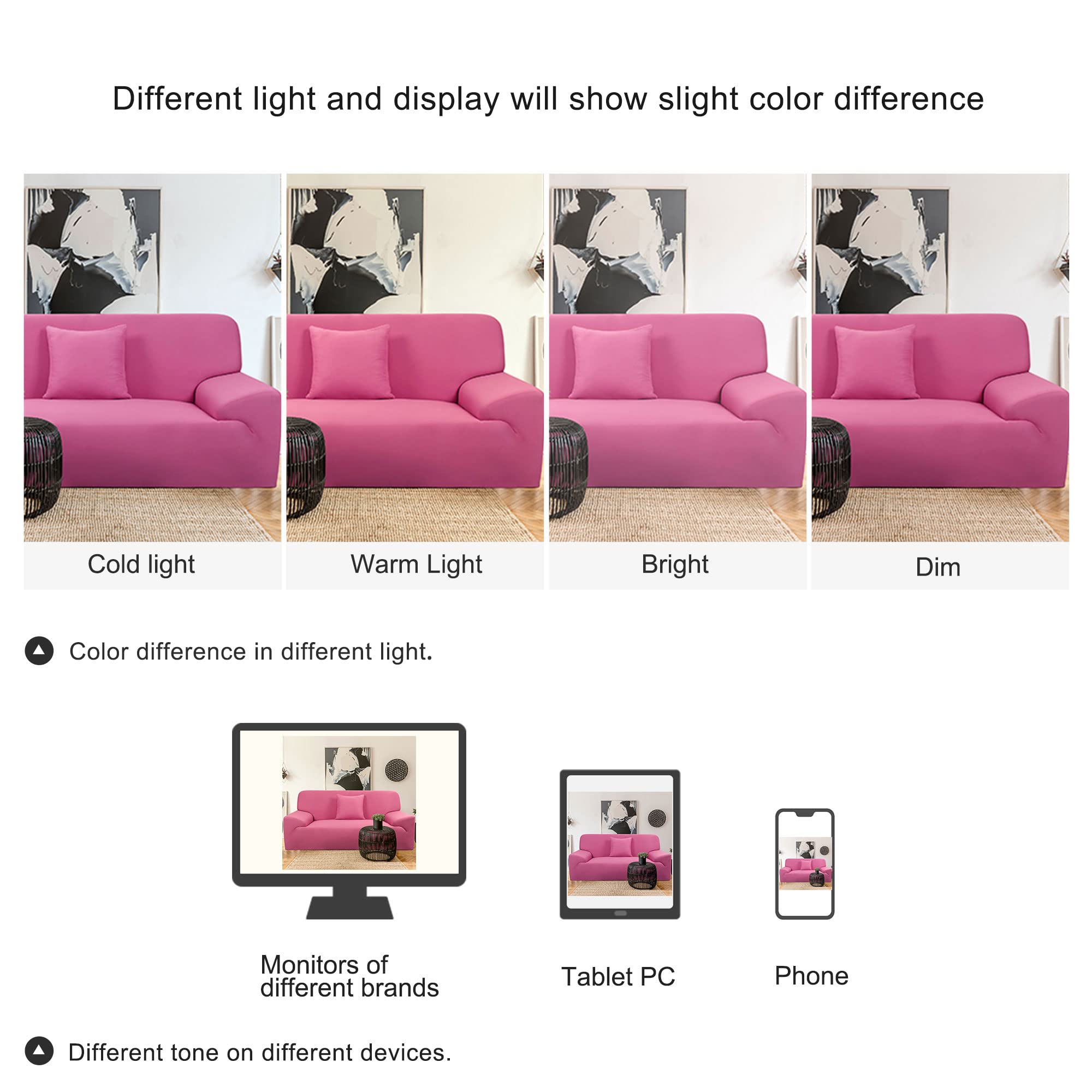 uxcell Stretch Sofa Cover Couch Covers Solid Classic for Sofas Loveseat Armchair Universal Elastic Polyester Furniture with One Pillowcase X-Large Fuchsia