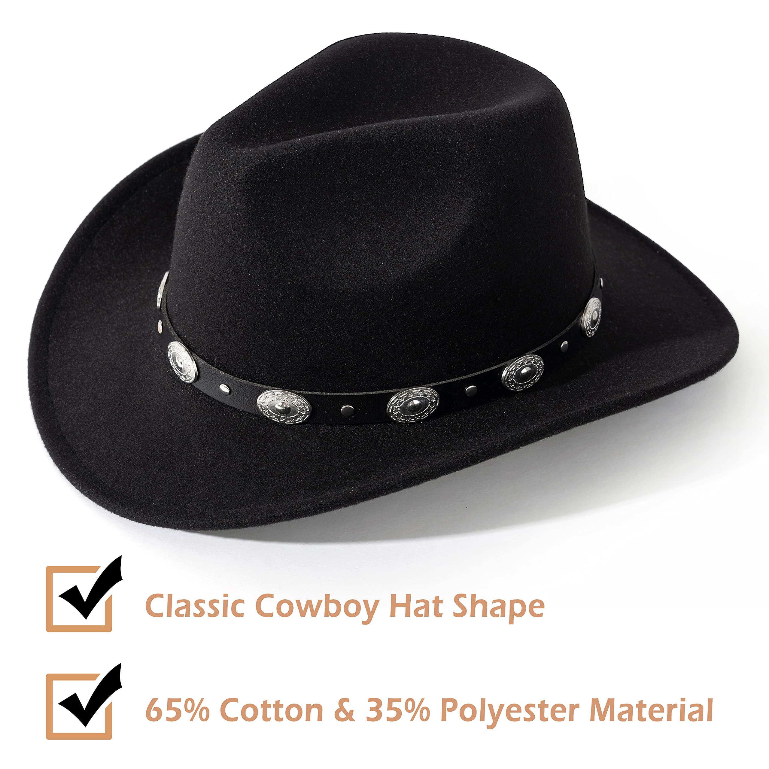 Lisianthus Men & Women's Felt Wide Brim Western Cowboy Hat Black