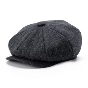 botvela men's 8 panel wool blend newsboy flat cap herringbone tweed hat (black, 7 3/8)