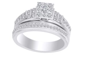 affy round shape white cubic zirconia bridal engagement wedding ring in 10k solid white gold (0.75 cttw) ring size-9.5