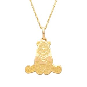 Disney Winnie the Pooh 10KT Yellow Gold Winnie the Pooh Necklace, 18 Inch Chain; Jewelry for Women