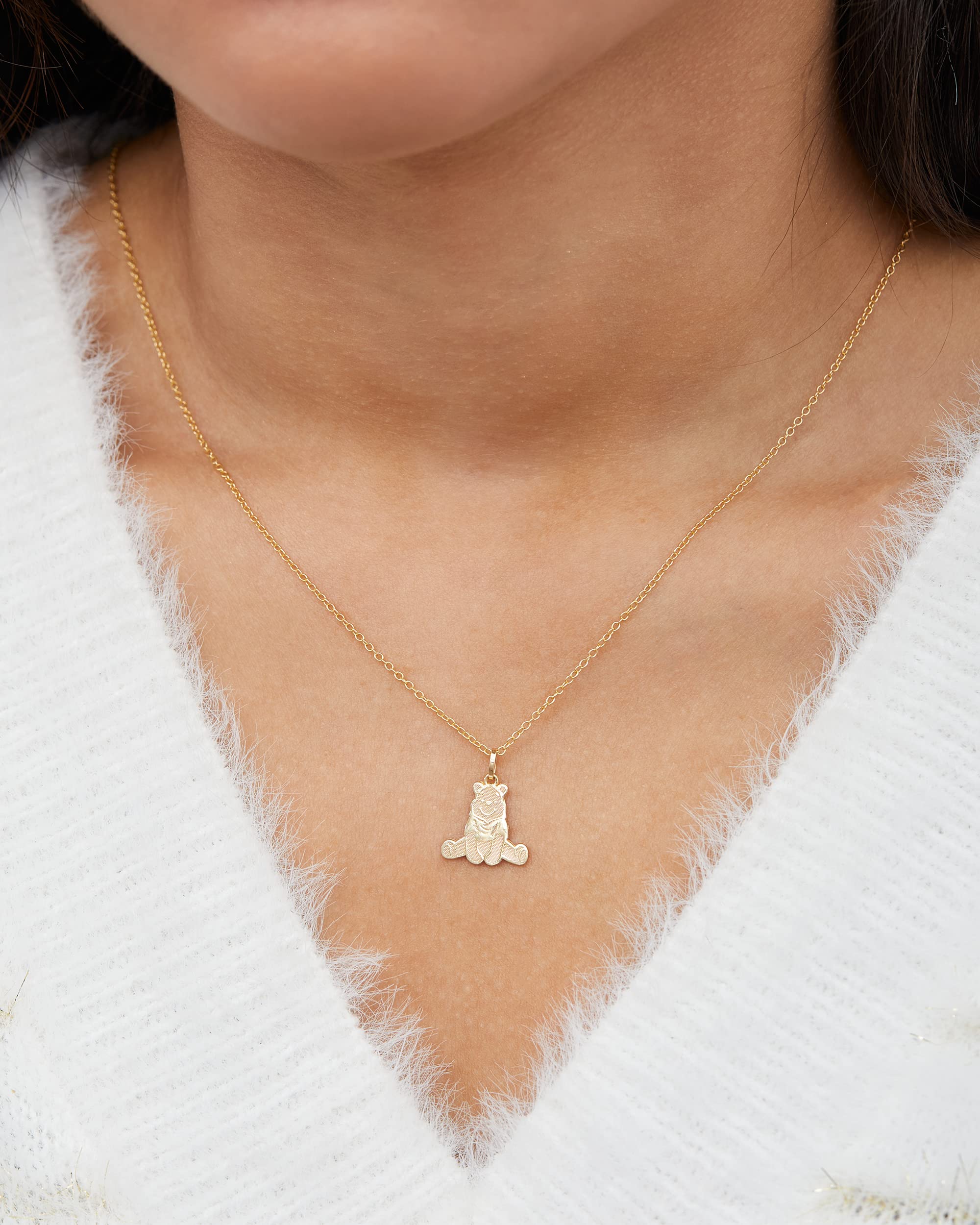 Disney Winnie the Pooh 10KT Yellow Gold Winnie the Pooh Necklace, 18 Inch Chain; Jewelry for Women