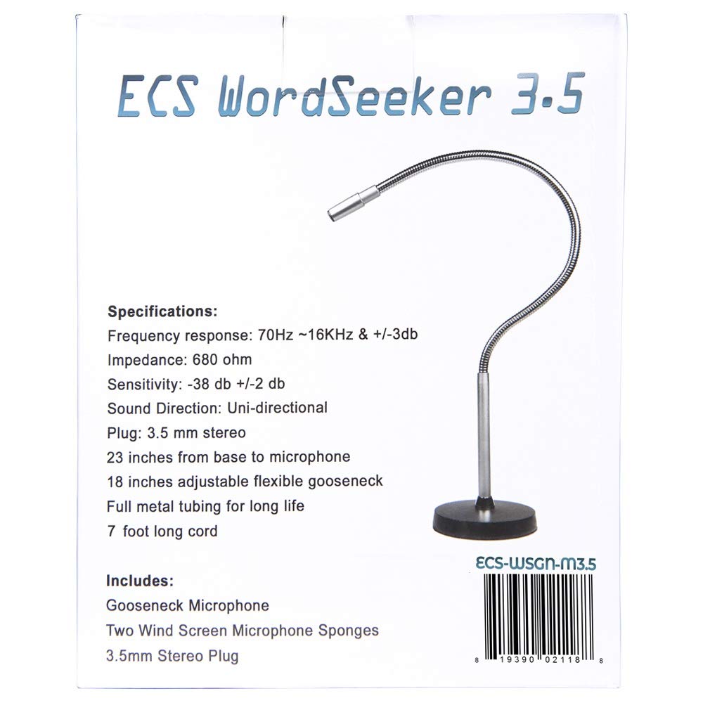 ECS WordSeeker Professional Gooseneck Conference Microphone 3.5 mm, Fully Adjustable Podium Mic, Heavy Duty Stainless Steel Neck