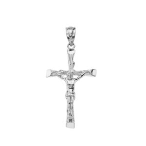 CaliRoseJewelry 10k White Gold Jesus on The Cross Crucifix Textured Pendant - Medium