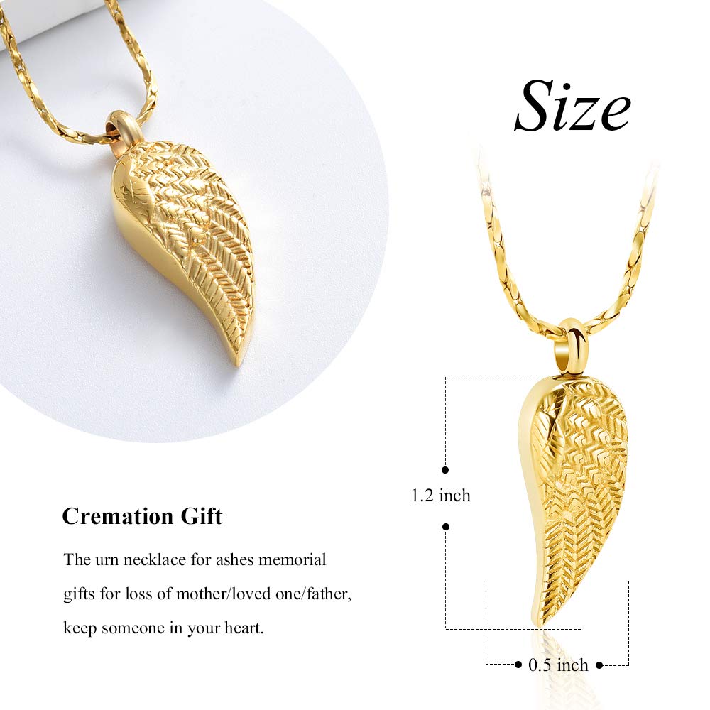 Imrsanl Angel Wings Cremation Jewelry for Ashes Pendant Stainless Steel Keepsake Memorial Urn Necklace for Human/Pets (Gold)