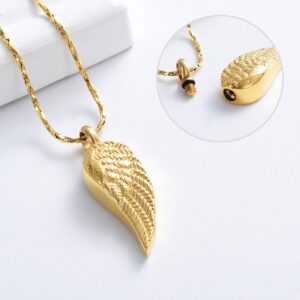 Imrsanl Angel Wings Cremation Jewelry for Ashes Pendant Stainless Steel Keepsake Memorial Urn Necklace for Human/Pets (Gold)