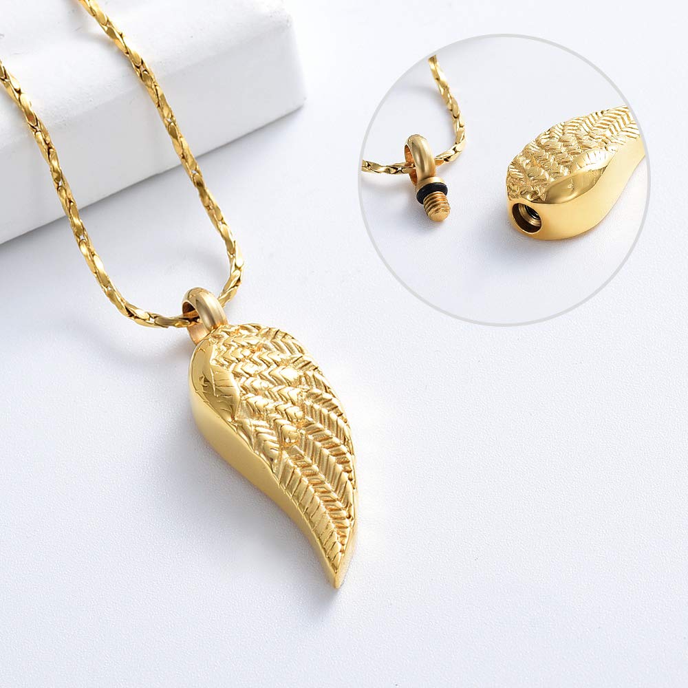 Imrsanl Angel Wings Cremation Jewelry for Ashes Pendant Stainless Steel Keepsake Memorial Urn Necklace for Human/Pets (Gold)