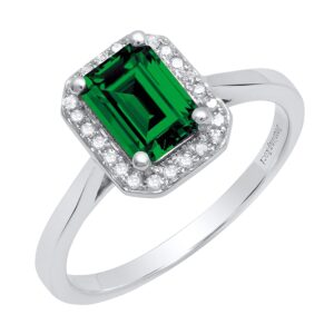 dazzlingrock collection 7x5 mm emerald cut lab created emerald & 0.10 ct natural round diamond engagement ring | 10k white gold, size 8