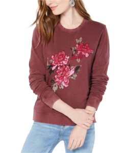 lucky brand womens lucky floral sweatshirt pullover sweater, wine tasting, small us