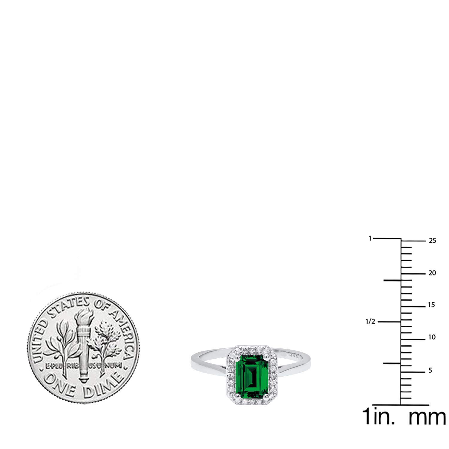 Dazzlingrock Collection 7X5 MM Emerald Cut Lab Created Emerald & 0.10 ct Natural Round Diamond Engagement Ring | 10K White Gold, Size 8