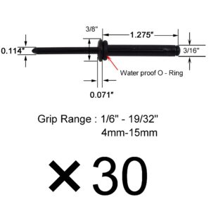 YYST 30 Aluminum 3/16" Tri-Grip Rivet - Grip Ranges 1/6" - 19/32" (4MM-15MM) Fit Thick Kayaks and Boats