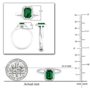 Dazzlingrock Collection 7X5 MM Emerald Cut Lab Created Emerald & 0.10 ct Natural Round Diamond Engagement Ring | 10K White Gold, Size 8