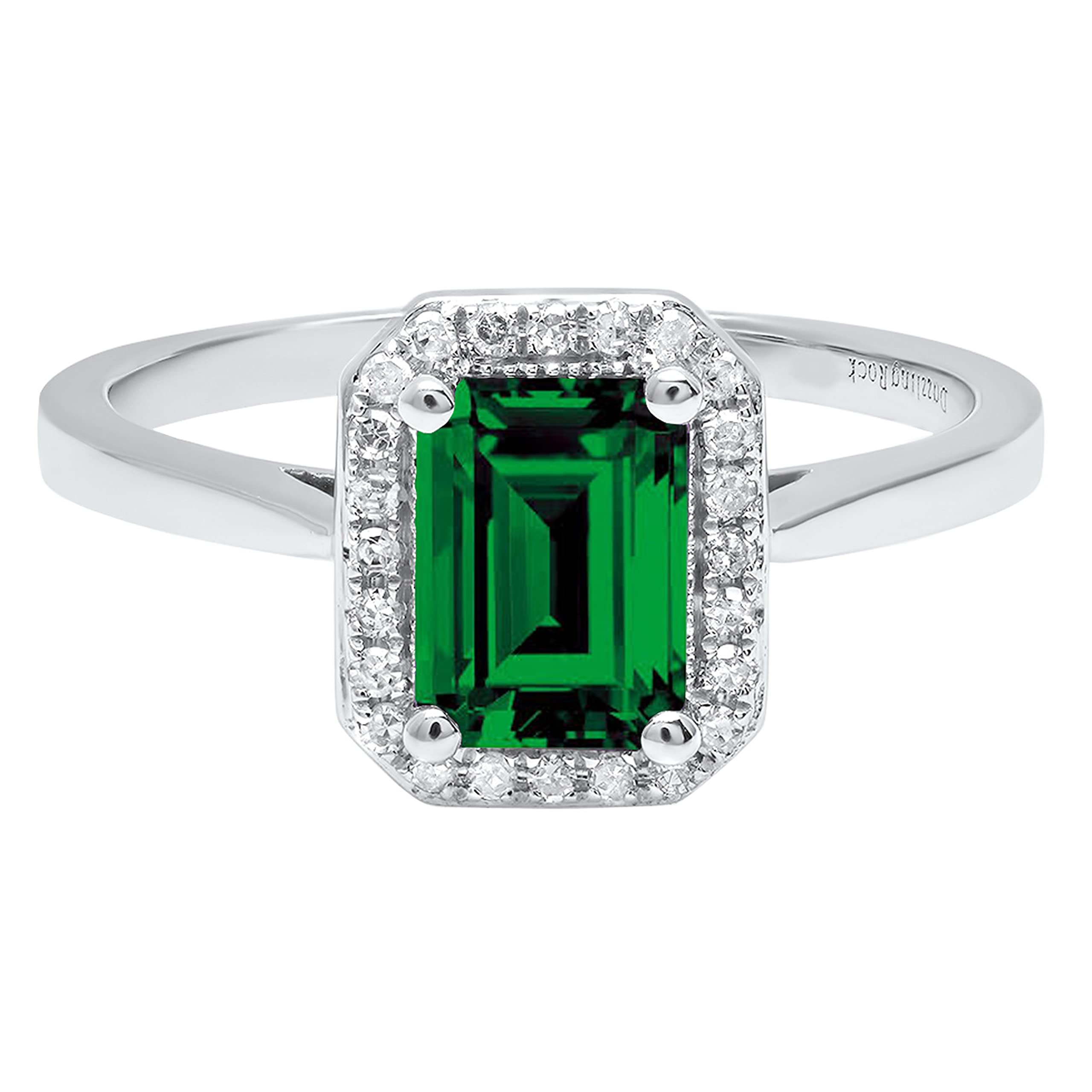 Dazzlingrock Collection 7X5 MM Emerald Cut Lab Created Emerald & 0.10 ct Natural Round Diamond Engagement Ring | 10K White Gold, Size 8