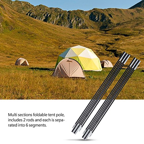 Dilwe Camping Tent Pole, Folding 6 Sections Fibreglass Tent Pole Support Tent Tarp Awning Frames Replacement Sun Rain Shelter for Hiking Camping