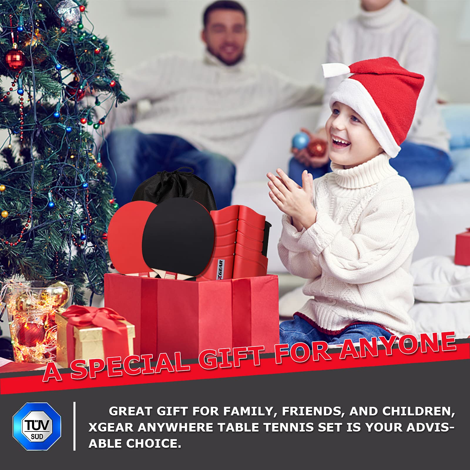 XGEAR Anywhere Ping Pong Equipment to-Go Includes Retractable Net Post, 2 Ping Pong Paddles, 3 pcs Balls, Attach to Any Table Surface