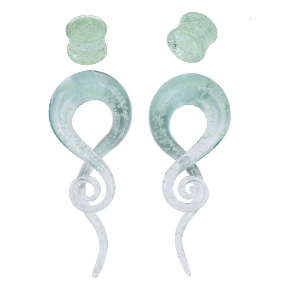 Changgaijewelry Glow in the Dark Glass Spiral Tapers Kit with Plugs 4 Pieces Plugs Set (1/2"(12mm))