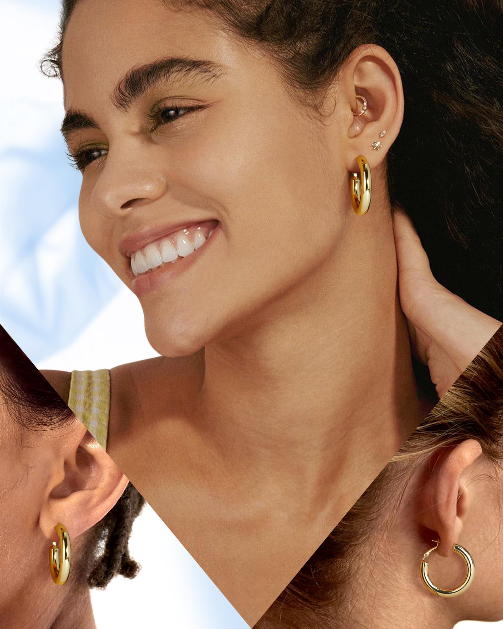 wowshow Chunky Thick Gold Tube Hoops Earrings for Women