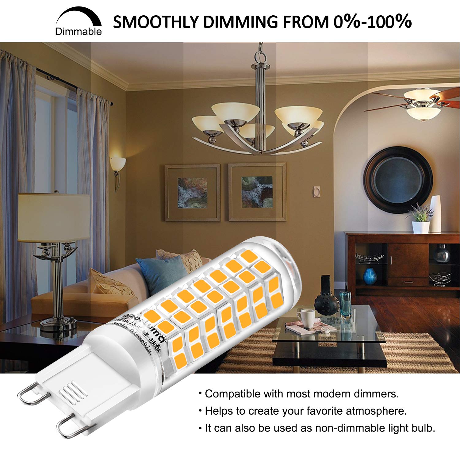 Eco.Luma G9 LED Bulb Dimmable, Warm White, 6W Equivalent 40W, 50W, 60W Halogen, 3000K, 540LM Light, AC 120V CRI 82, G9 Base (Soft Warm White, 6PCs)