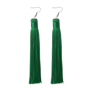 meluoge women's knotted tassel long earrings 4.7" (grass green)