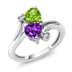 gem stone king 10k white gold purple amethyst and green peridot ring for women (1.51 cttw, heart shape 6mm, gemstone birthstone, available in size 5, 6, 7, 8, 9)