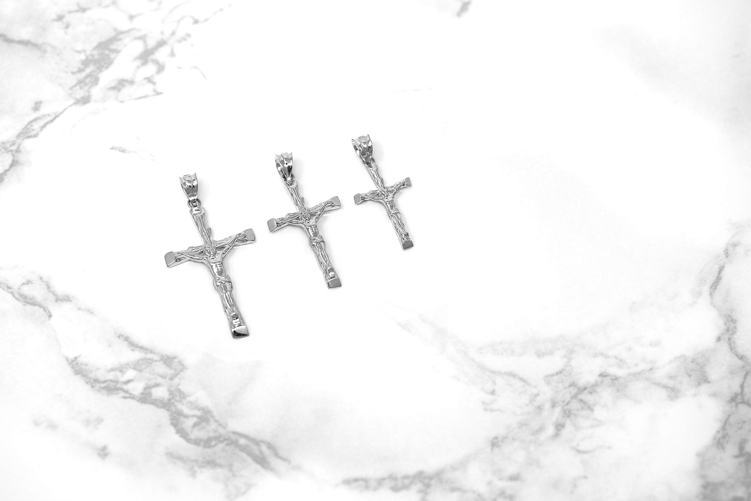 CaliRoseJewelry Sterling Silver Jesus on The Cross Crucifix Textured Pendant - Medium