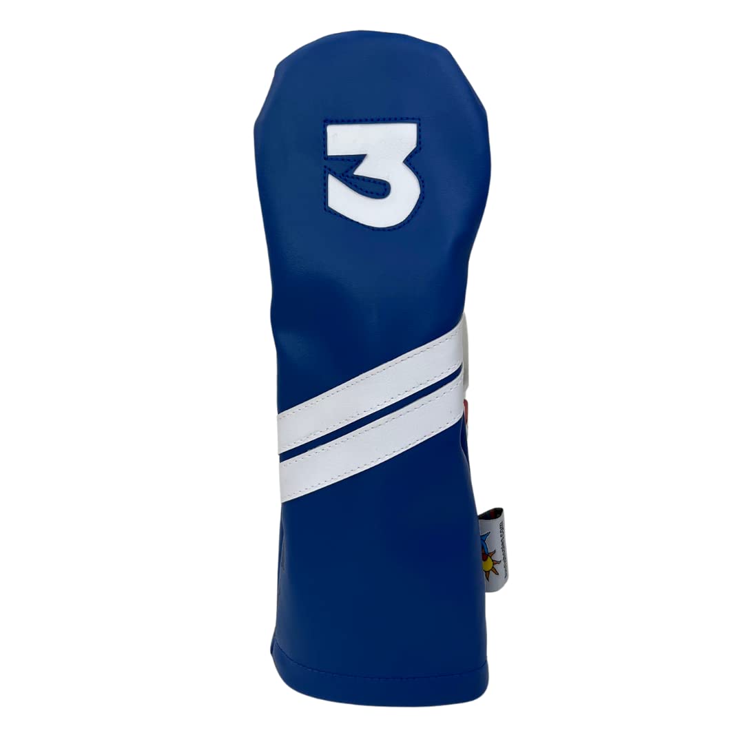 Sunfish Leather Fairway 3 Wood Golf Headcover Blue with White Stripes