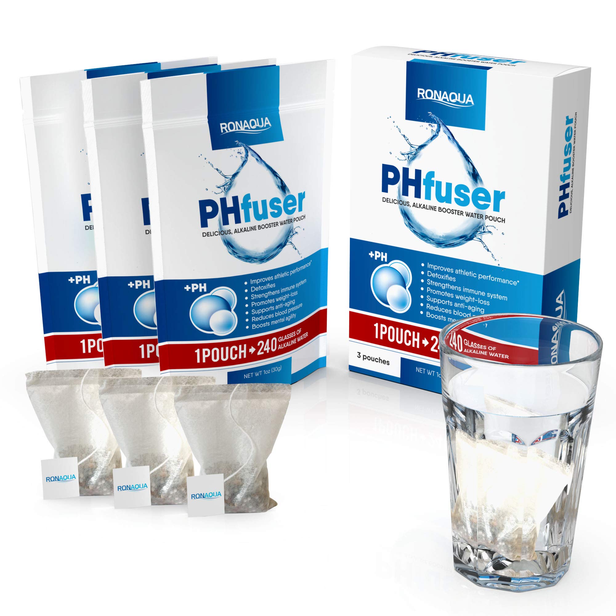 PHfuser Alkaline Water Filtration Pouch for your bottle, jar, pot, coffee/tea cup, jug, pitcher, container – Filter Purification System for Clean, Healthy, Safe, Anti-Oxidant, Anti-Aging water(3 Pack)